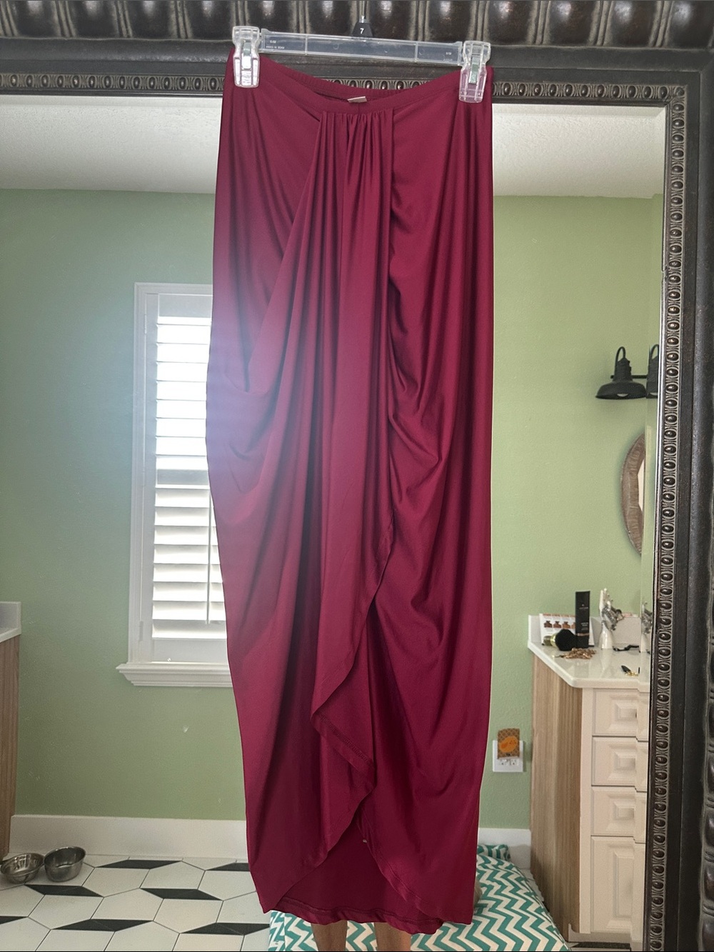 Women's Draped Maxi Skirt in Deep Burgundy